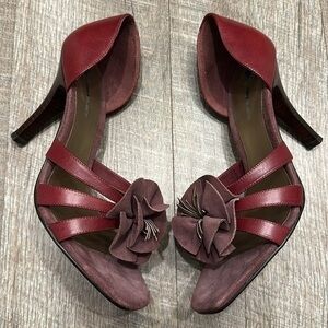 DaniBlack dark red leather stiletto high heeled shoes with floral detail 7.5